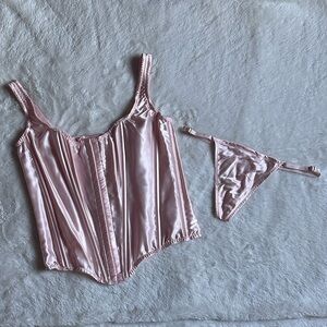 NWT! Victorias Secret Very Sexy Pink Silk Corset Lingerie Set size Small
